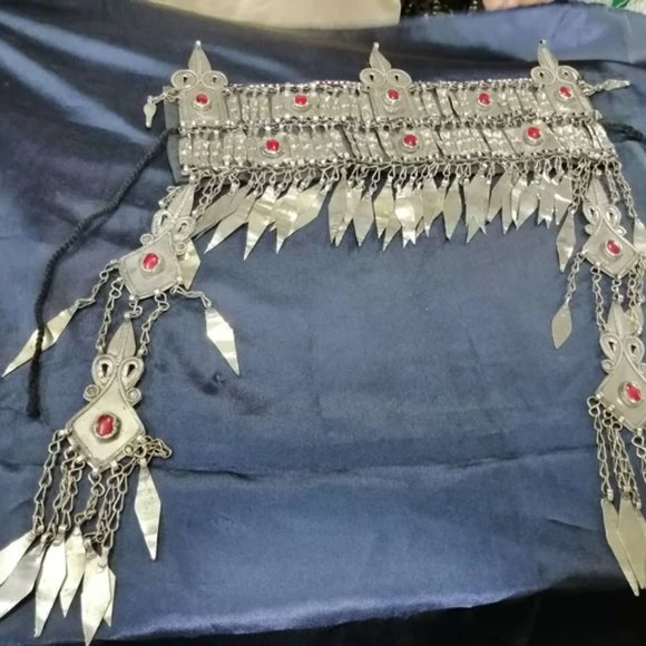 Vintage Turkman Tribal Kuchi Matha Patti, Ethnic Head Piece With Long Dangling - Picture 3 of 9